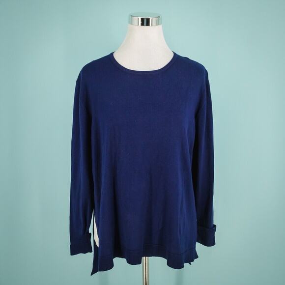 Gretchen Scott Size Medium M Navy Blue Crew Scoop Neck Vented Pullover Sweater - Picture 1 of 6